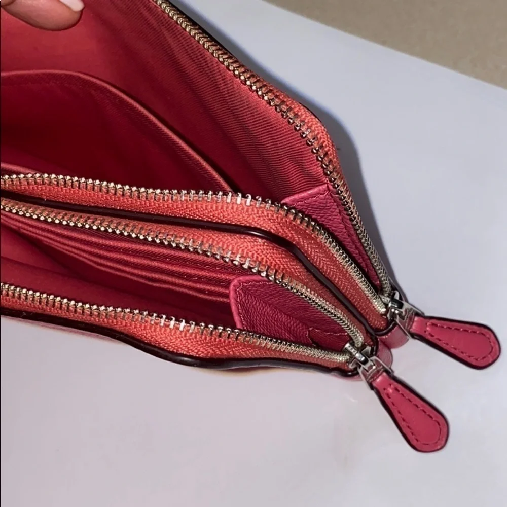 Coach Pink Pebbled Leather Double Wallet Wristlet